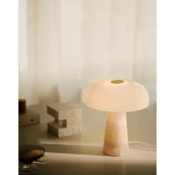 Lámpara de mesa Glossy, rosa/blanco, altura 24 cm, mármol/vidrio