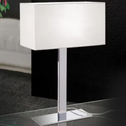 Lámpara de mesa Grigor con pantalla de lino blanco