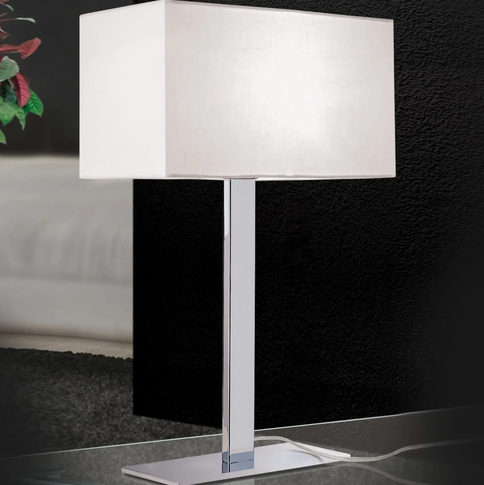 Lámpara de mesa Grigor con pantalla de lino blanco