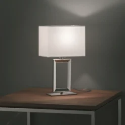 Lámpara de mesa Helestra Enna 2, 30 cm de altura, E14, blanca, textil