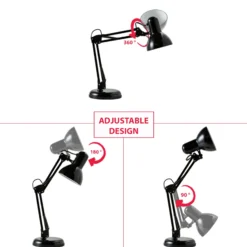Lámpara de mesa Hera, negra, metal, altura 53 cm, E14