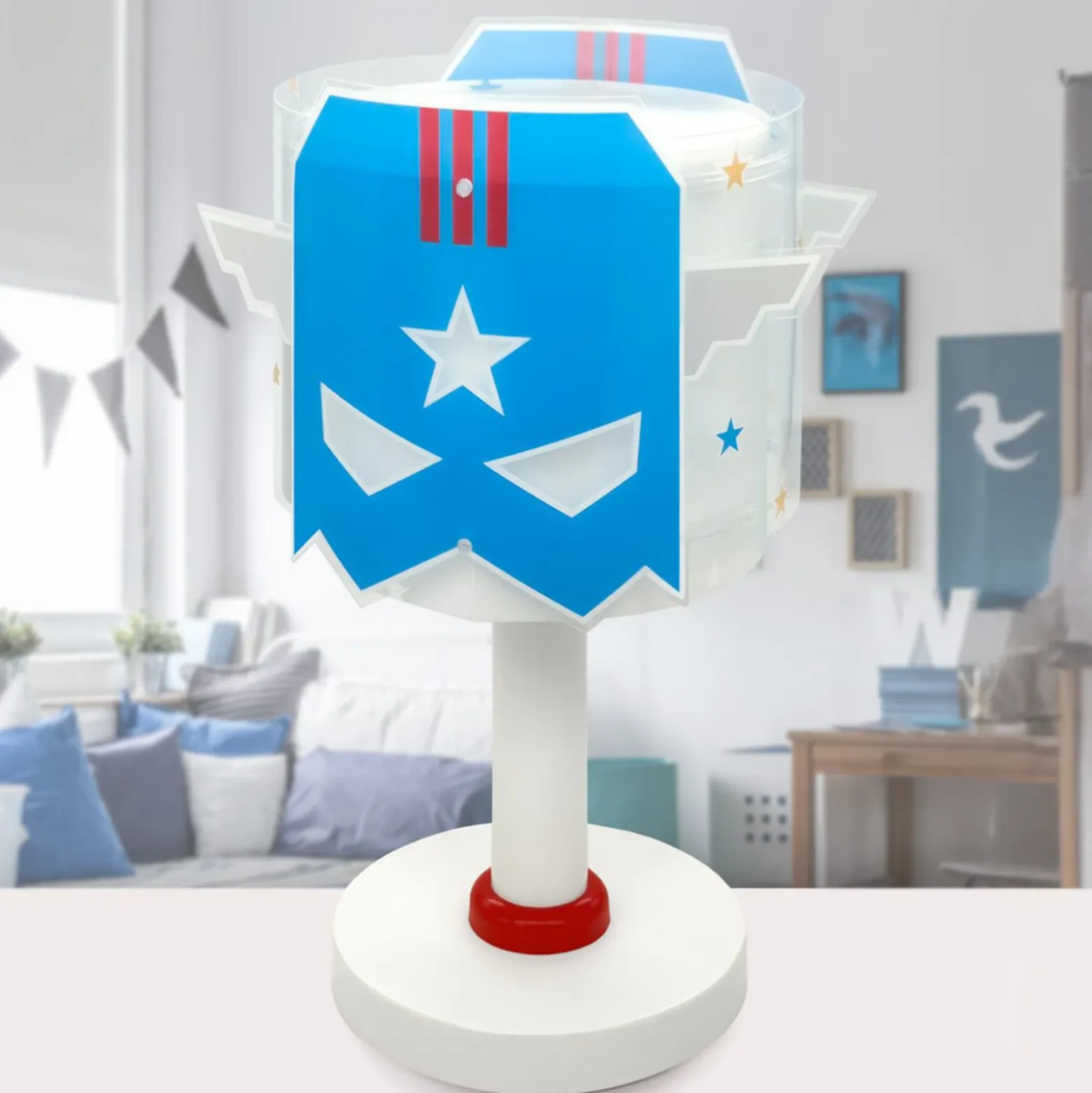 Lámpara de mesa infantil Blue Hero, G4, Ø 15 cm