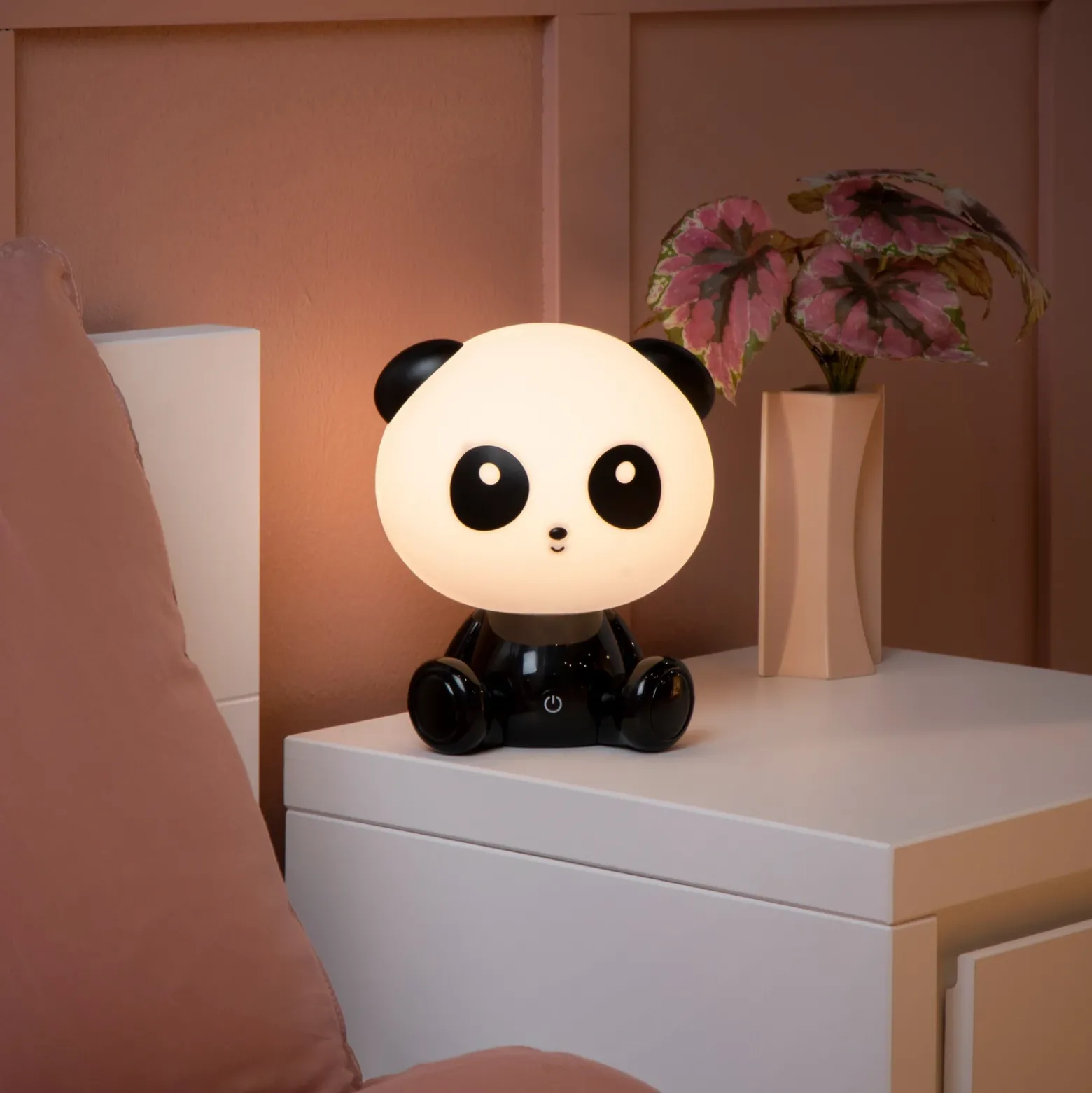 Lámpara de mesa infantil Dodo Panda, blanco/negro, atenuable, ABS