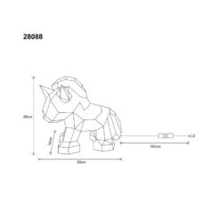 Lámpara de mesa infantil LED Brondar unicornio, roja, altura 26 cm