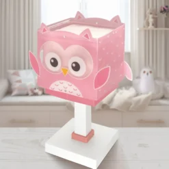 Lámpara de mesa infantil Little Pink Owl, G4, ancho 14 cm