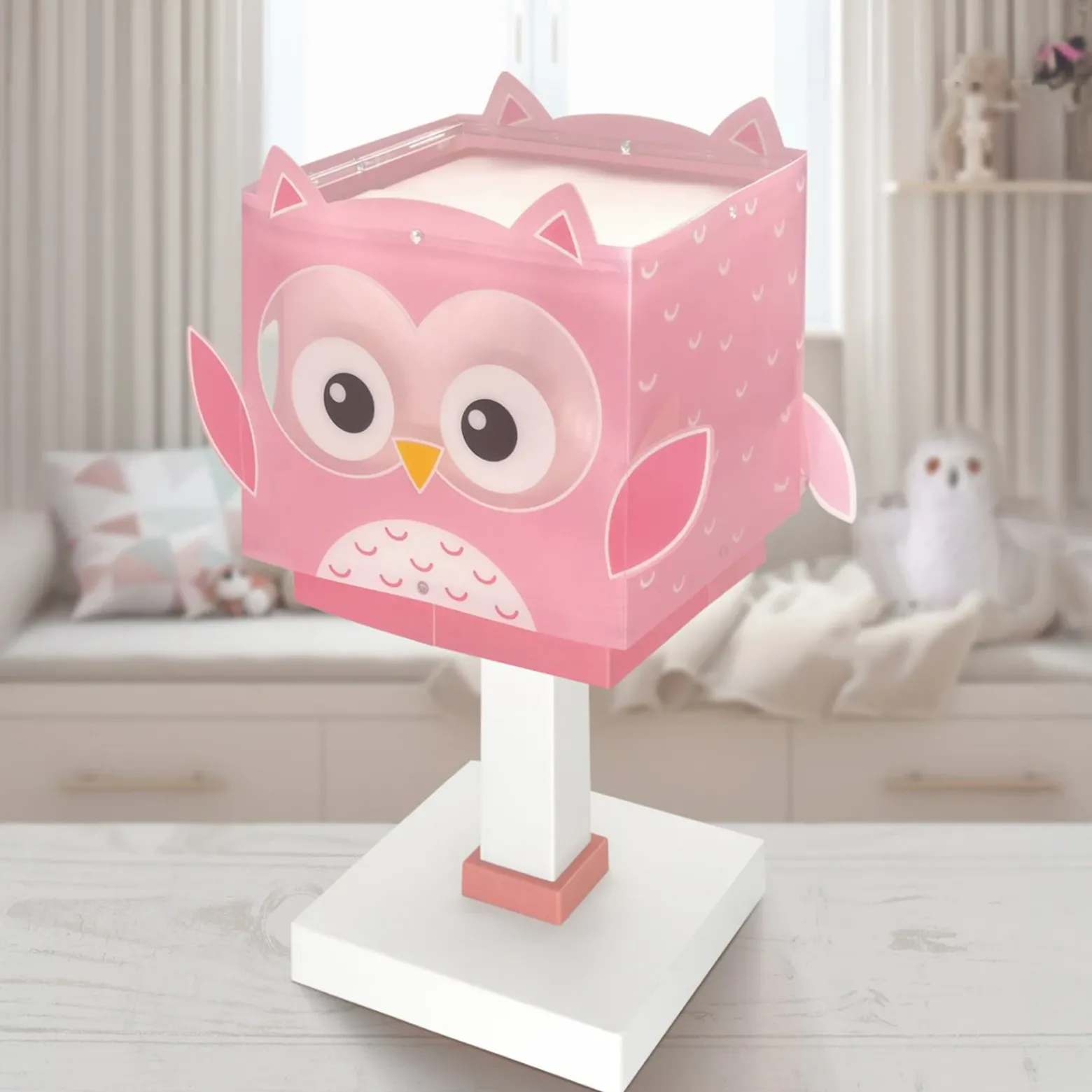 Lámpara de mesa infantil Little Pink Owl, G4, ancho 14 cm
