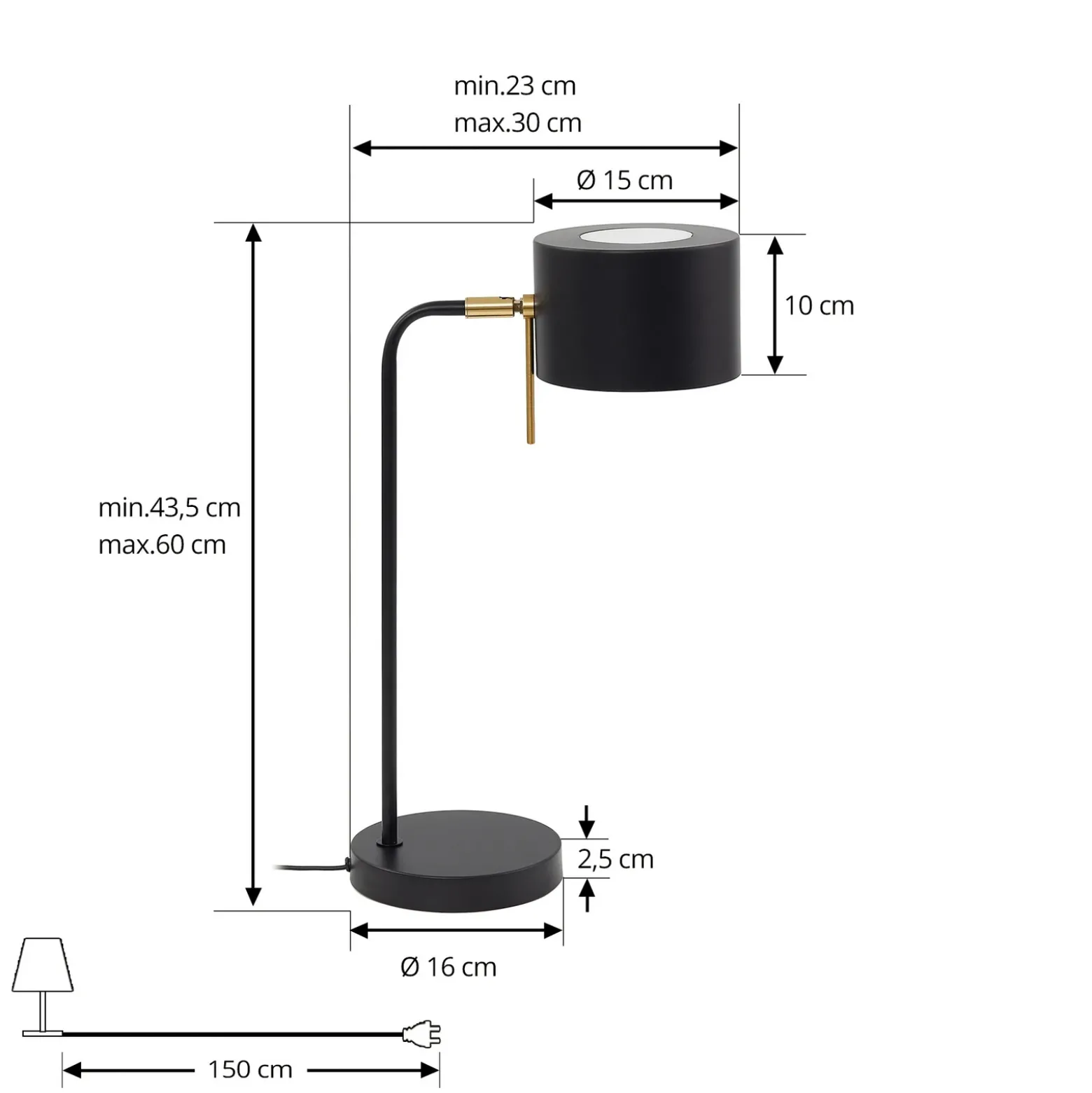 Lámpara de mesa Kaida de Lindby, negra, metal
