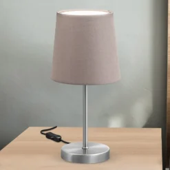 Lámpara de mesa Kaneo, color topo, altura 30,8 cm, metal, textil, E14