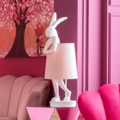 Lámpara de mesa KARE Animal Rabbit, blanco/rosa, 68 cm, E14
