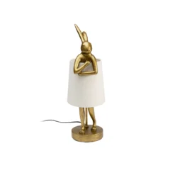 Lámpara de mesa KARE Animal Rabbit, dorada/blanca, altura 50 cm