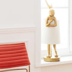 Lámpara de mesa KARE Animal Rabbit, dorada/blanca, 68 cm, E14