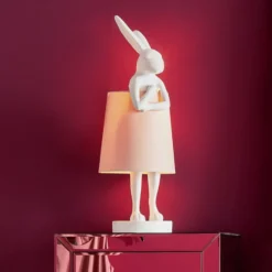 Lámpara de mesa KARE Animal Rabbit, blanco/rosa, 68 cm, E14