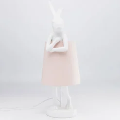 Lámpara de mesa KARE Animal Rabbit, blanco/rosa, 68 cm, E14