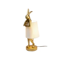 Lámpara de mesa KARE Animal Rabbit, dorada/blanca, altura 50 cm