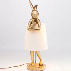Lámpara de mesa KARE Animal Rabbit, dorada/blanca, 68 cm, E14