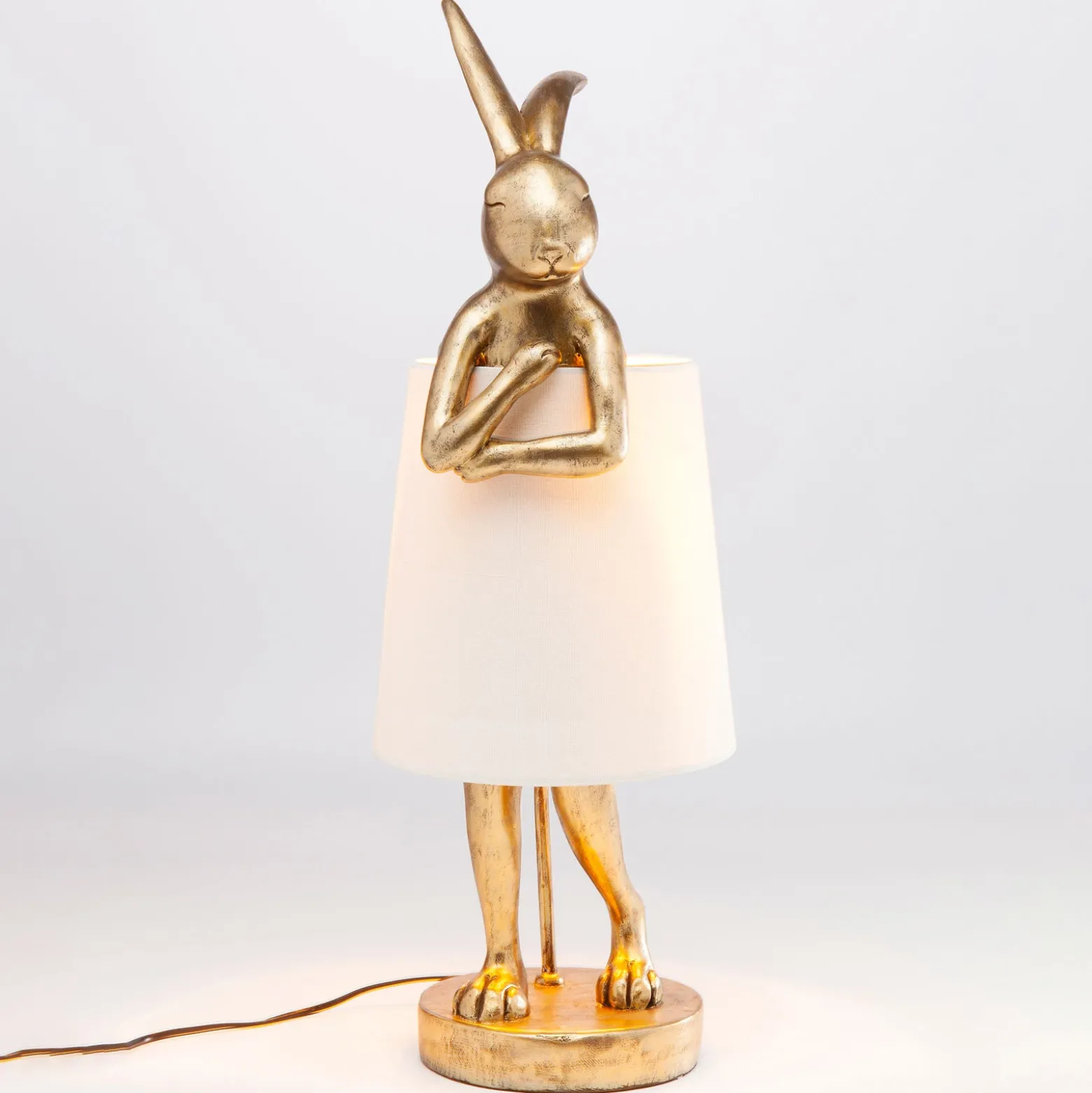 Lámpara de mesa KARE Animal Rabbit, dorada/blanca, 68 cm, E14