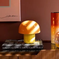 Lámpara de mesa KARE Mushroom, naranja, metal, 20 cm, E14