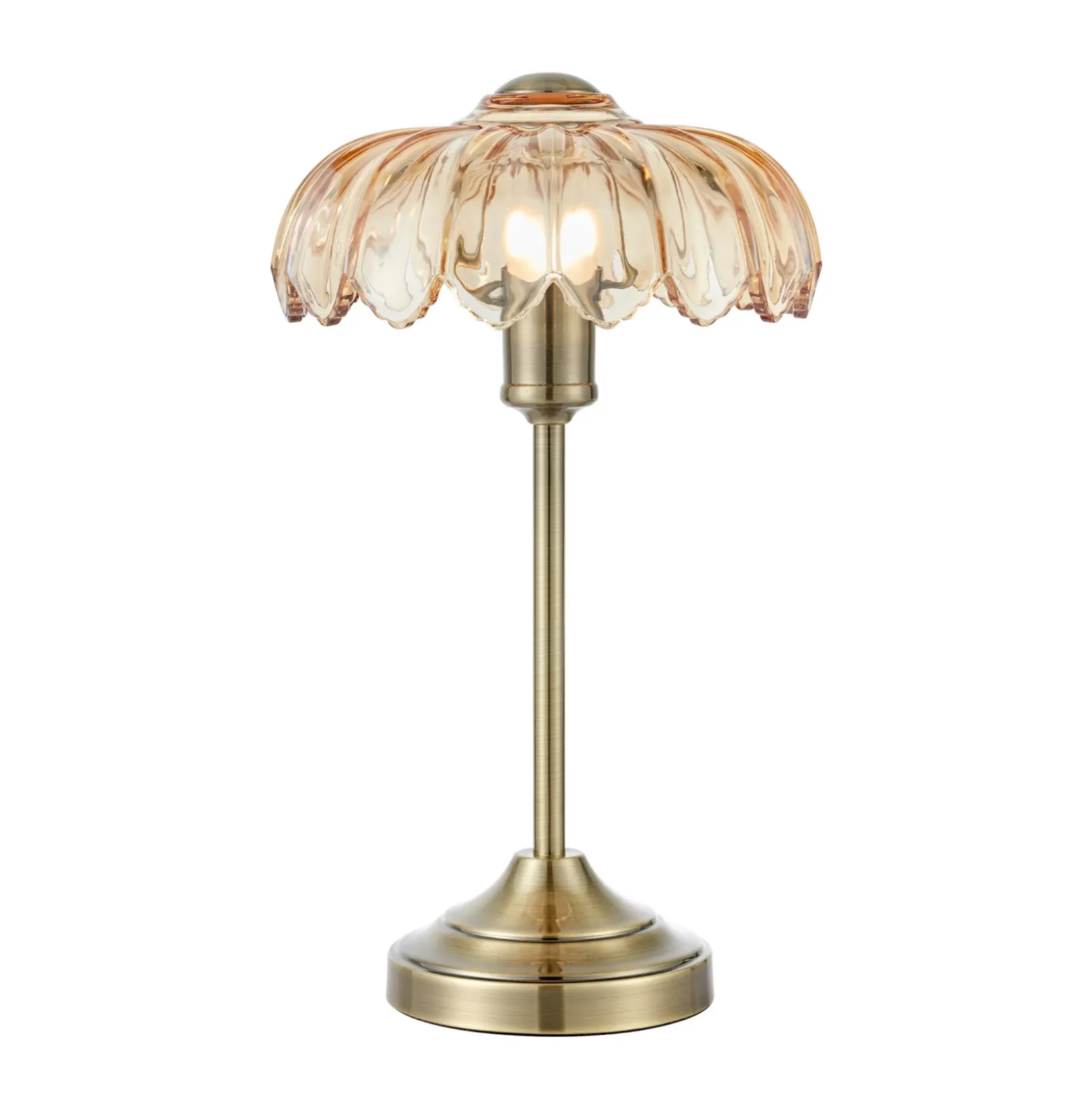 Lámpara de mesa Kurage, latón antiguo/ámbar, cristal, altura 43 cm, E27