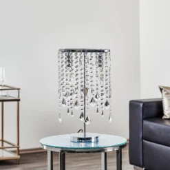 Lámpara de mesa Laila con cristal colgante, 2 luces