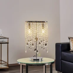 Lámpara de mesa Laila con cristal colgante, 2 luces