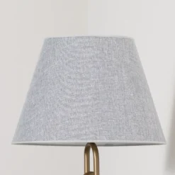 Lámpara de mesa Lazar, gris/oro antiguo, altura 65 cm, textil/metal