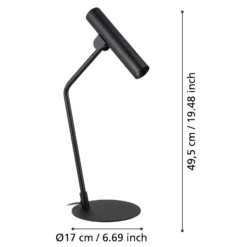 Lámpara de mesa LED Almudaina, negra, altura 49,5 cm, acero