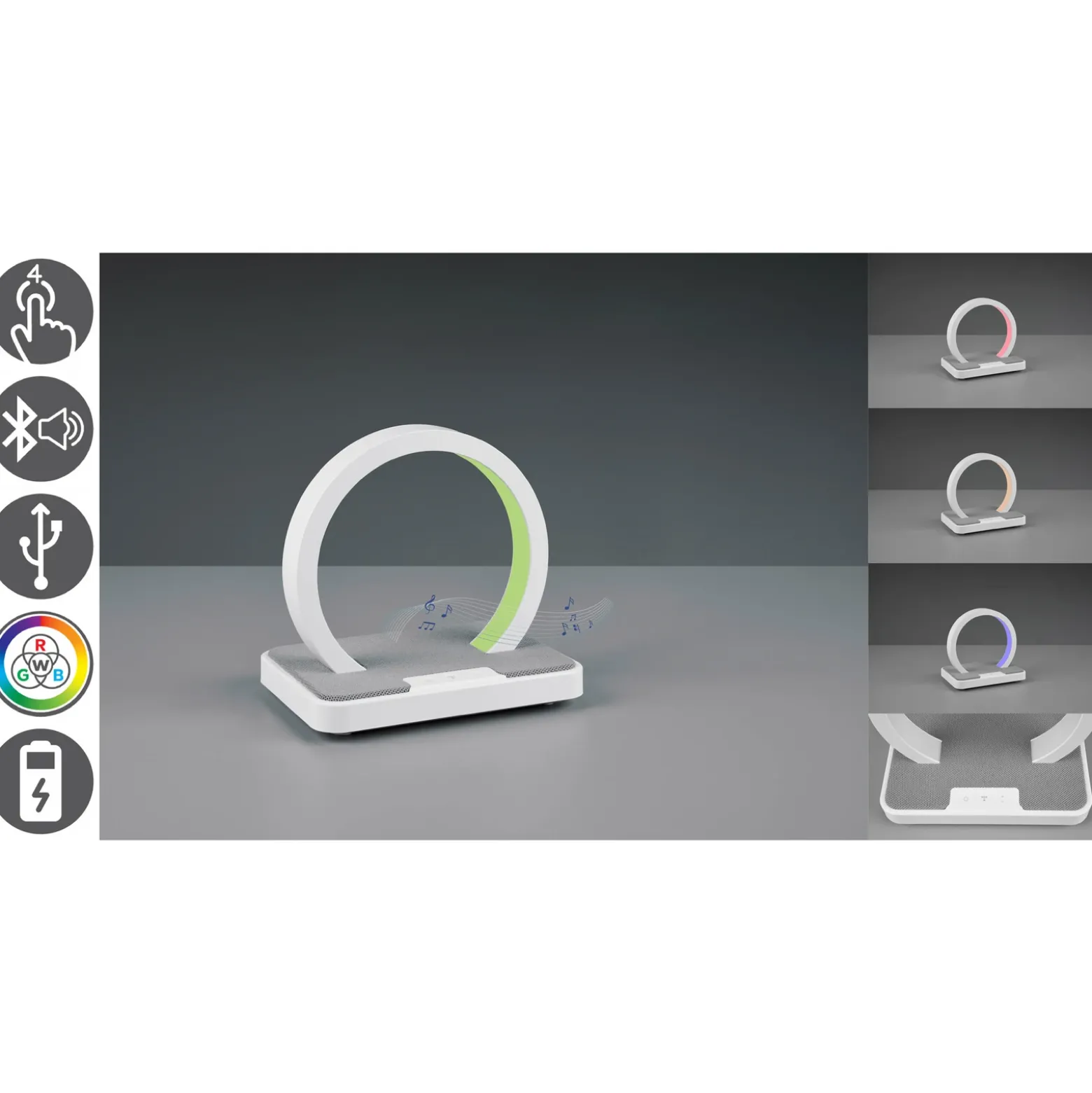 Lámpara de mesa LED Beat batería, RGBW blanco mate