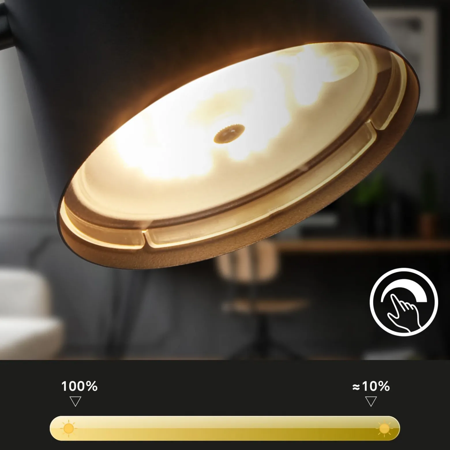 Lámpara de mesa LED con batería Biwo, negra, regulador táctil, metal