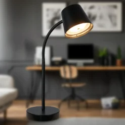 Lámpara de mesa LED con batería Biwo, negra, regulador táctil, metal