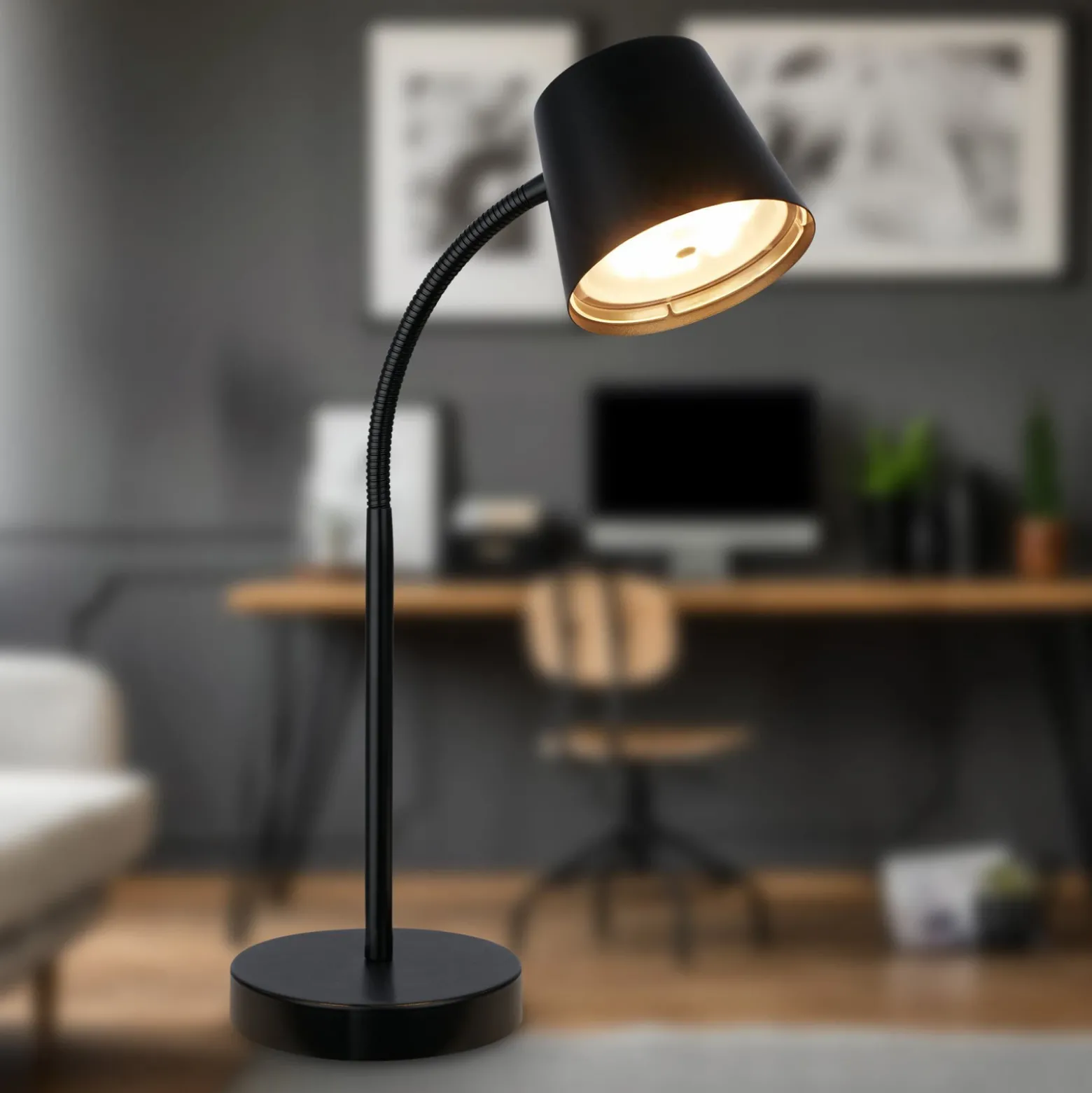 Lámpara de mesa LED con batería Biwo, negra, regulador táctil, metal