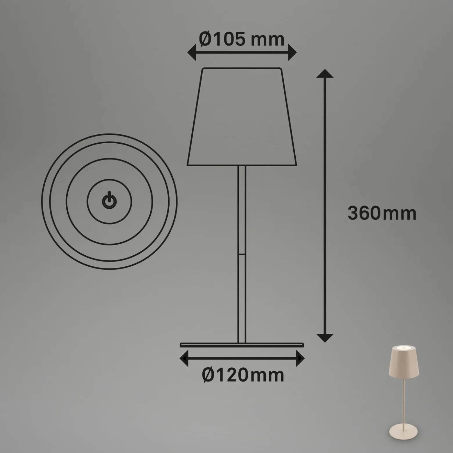 Lámpara de mesa LED con batería 7508011, beige, 2.700 K IP44 Regulador táctil