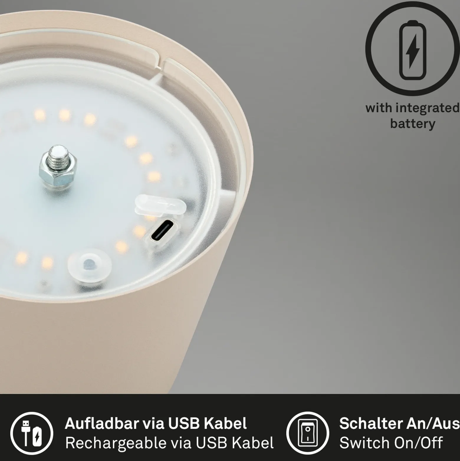 Lámpara de mesa LED con batería 7508011, beige, 2.700 K IP44 Regulador táctil