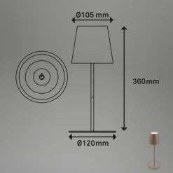 Lámpara de mesa LED con batería 7508012, marrón, 2.700 K IP44 Regulador táctil