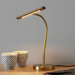 Lámpara de mesa LED curvable Curtis, latón envejecido
