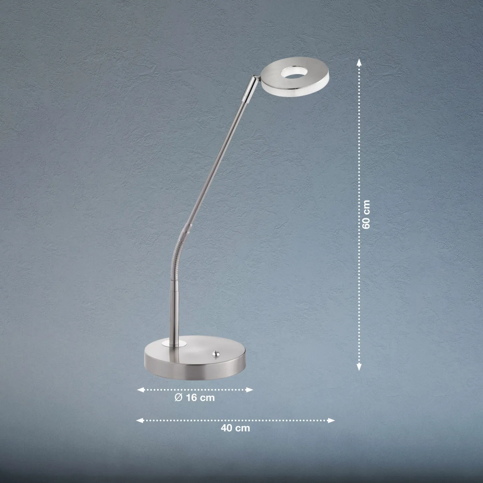 Lámpara de mesa LED Dent, níquel/cromo, 60 cm, metal, CCT 1 luz.