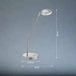 Lámpara de mesa LED Dent, níquel/cromo, 60 cm, metal, CCT 1 luz.