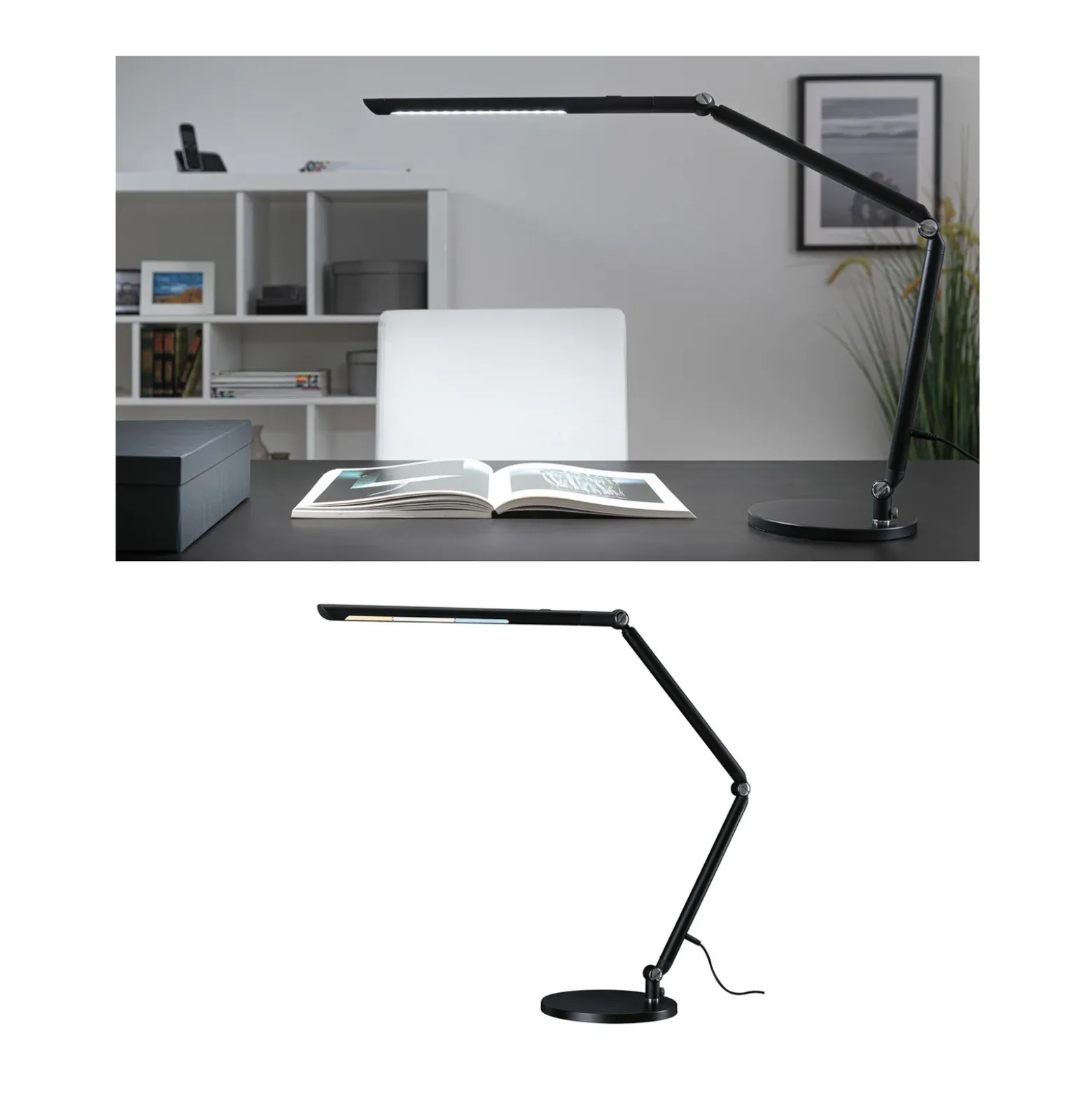 Lámpara de mesa LED FlexBar de Paulmann, negra, 36 cm, CCT