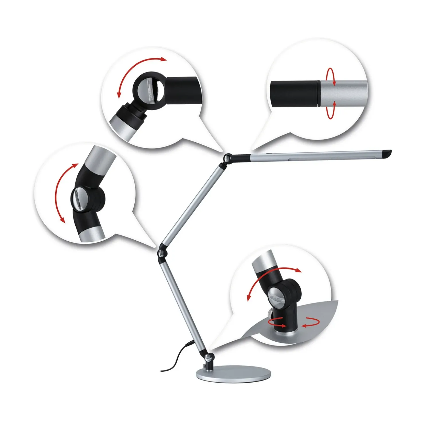 Lámpara de mesa LED FlexBar de Paulmann, plateada, 36 cm, CCT