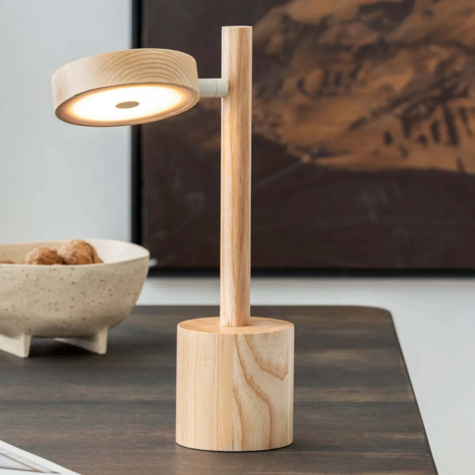 Lámpara de mesa LED GOOD & MOJO Okinawa, color natural, 35 cm, madera