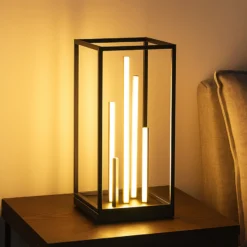 Lámpara de mesa LED Grid, negro/oro, metal, CCT, atenuable