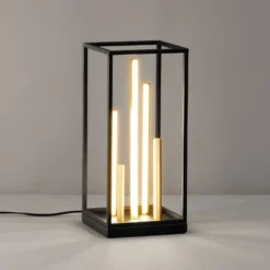 Lámpara de mesa LED Grid, negro/oro, metal, CCT, atenuable