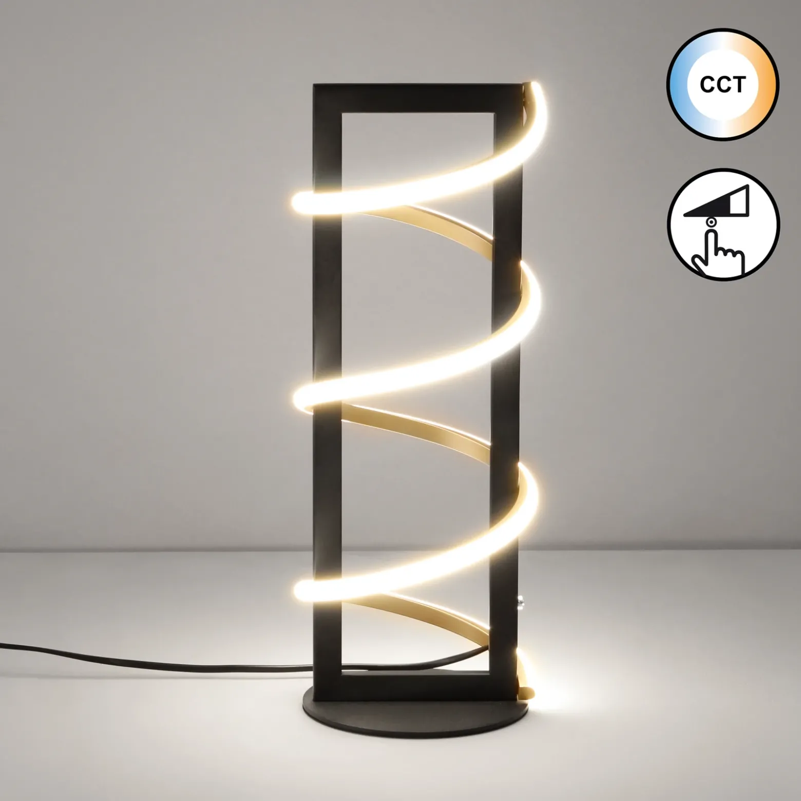 Lámpara de mesa LED Gwen, negra, altura 45 cm, CCT, regulador táctil