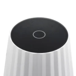 Lámpara de mesa LED Lindby Esali, blanca, ranuras, 29 cm
