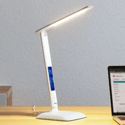 Lámpara de mesa LED Lindby Ludmilla, altura 34 cm, blanco, pantalla