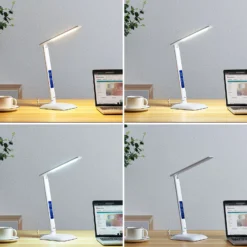 Lámpara de mesa LED Lindby Ludmilla, altura 34 cm, blanco, pantalla