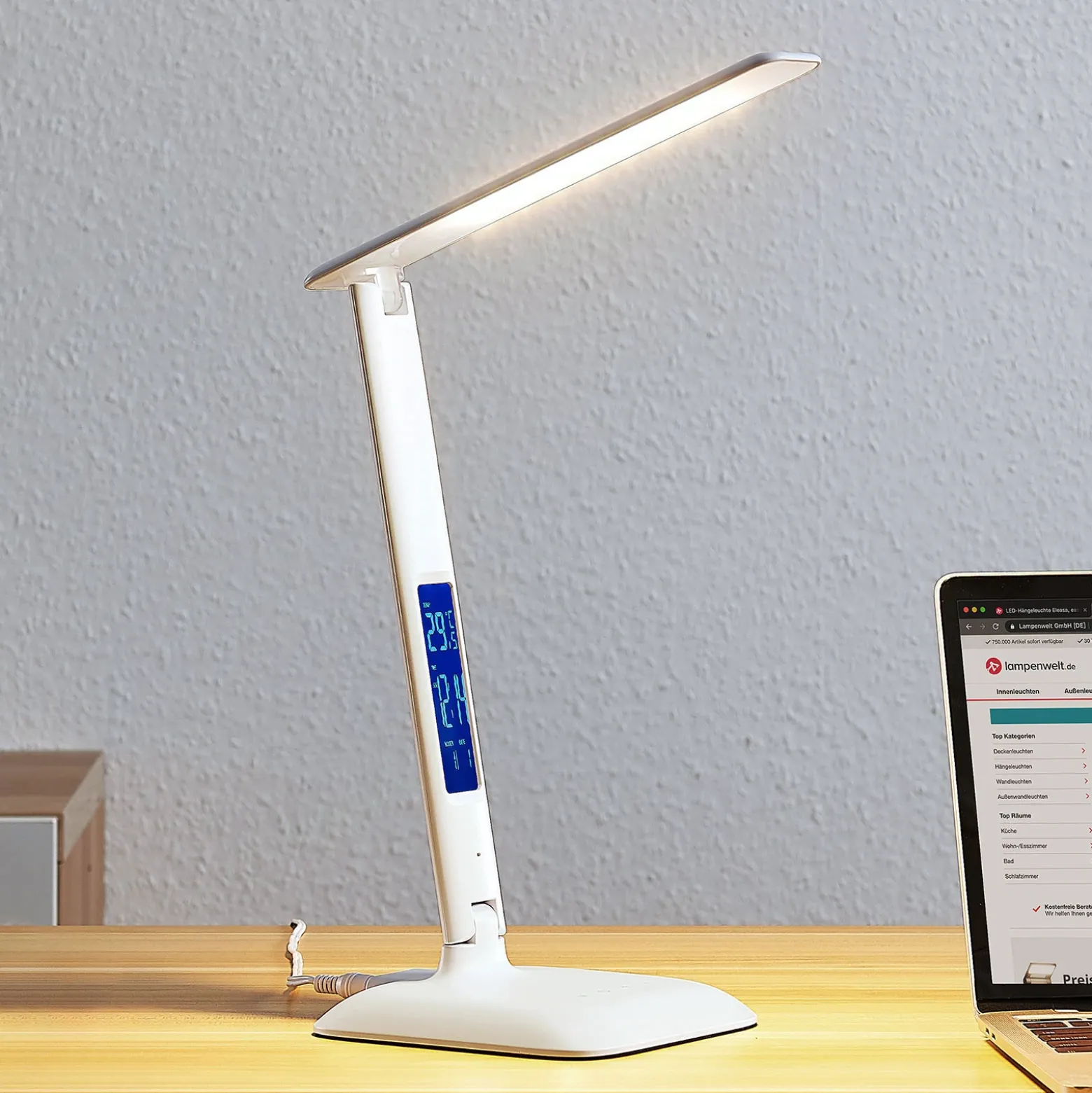Lámpara de mesa LED Lindby Ludmilla, altura 34 cm, blanco, pantalla