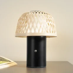 Lámpara de mesa LED Lindby Nifelia, bambú, CCT, atenuable