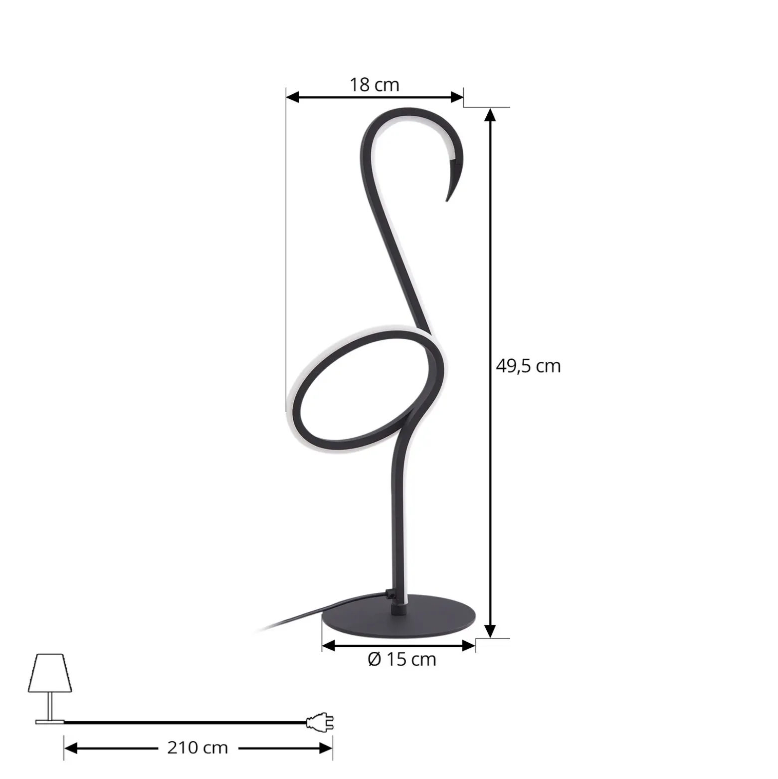 Lámpara de mesa LED Lindby Pajaro, 49cm, negro, aluminio, flamingo