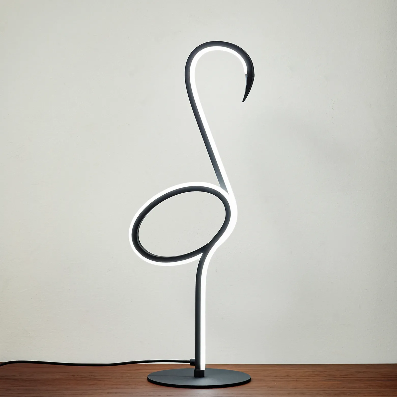 Lámpara de mesa LED Lindby Pajaro, 49cm, negro, aluminio, flamingo