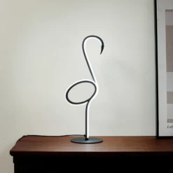 Lámpara de mesa LED Lindby Pajaro, 49cm, negro, aluminio, flamingo